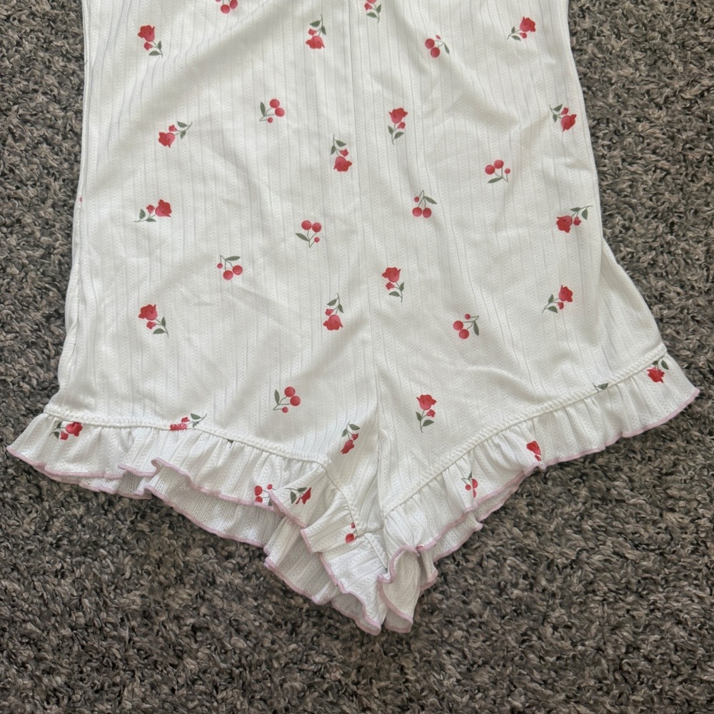 Women Cherry Lace Trim Cami Babydoll Romper Sleepwear Pajama Loungewear M - Picture 4 of 8